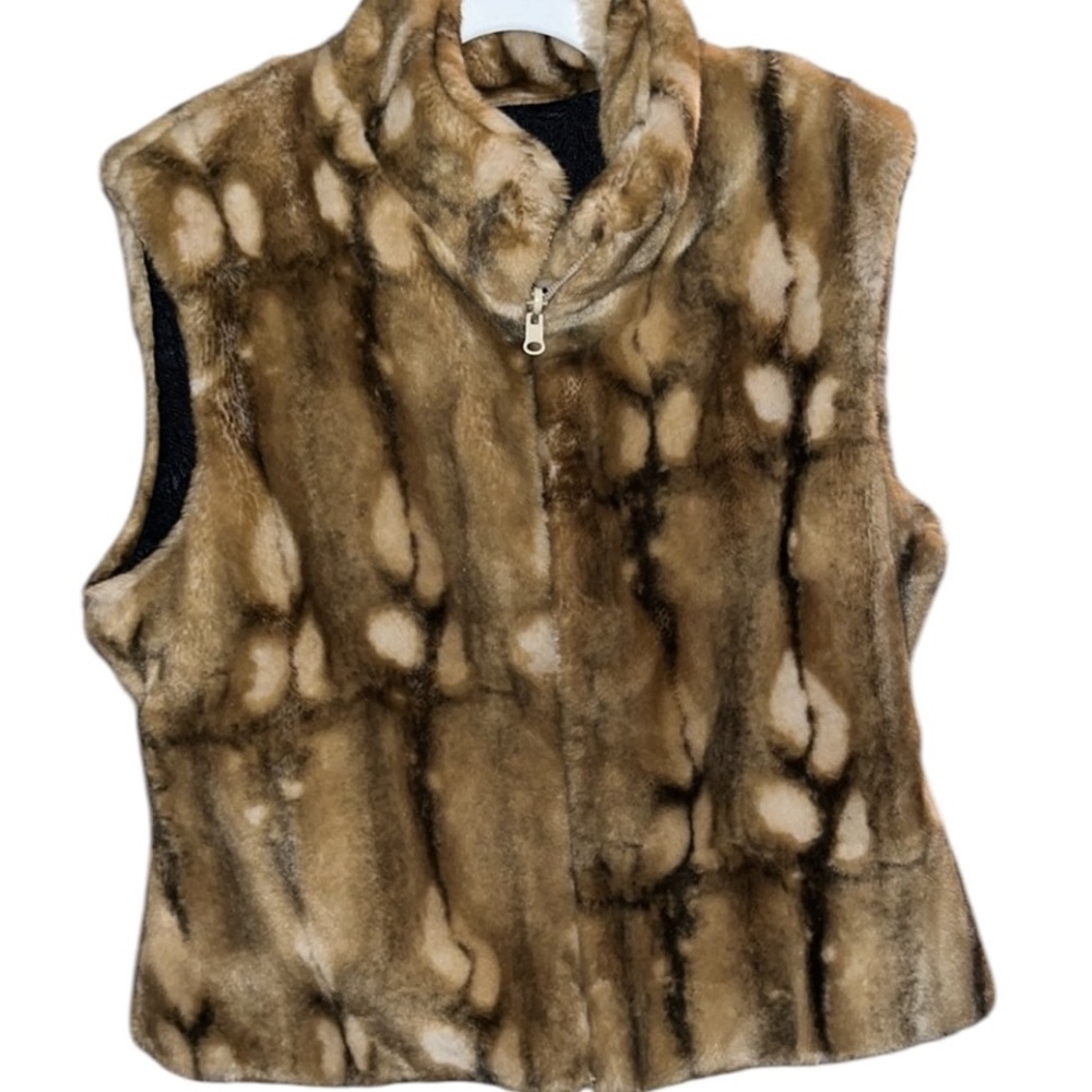 MICHI Large brown & tan faux fur animal print vest